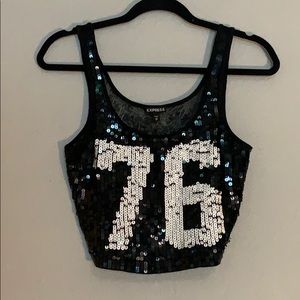 Sequin black and white crop top